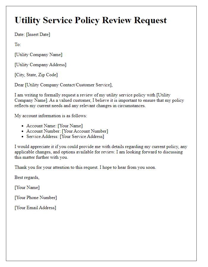 Letter template of utility service policy review request