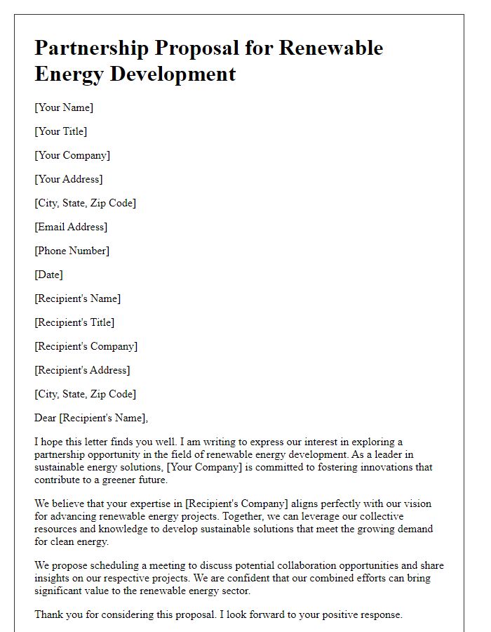 Letter template of proposal for partnership in renewable energy development