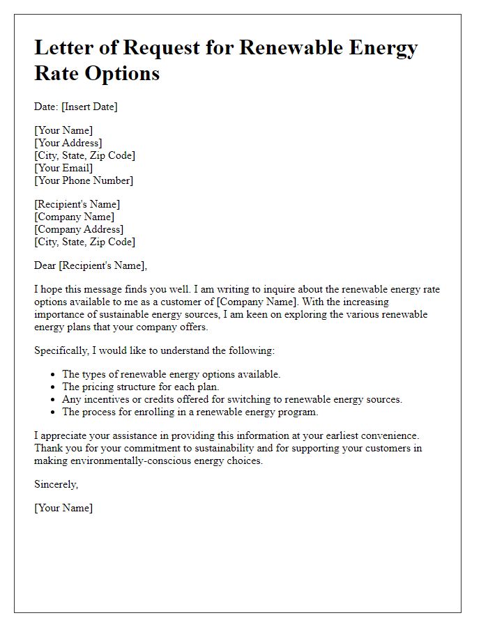 Letter template of request for renewable energy rate options