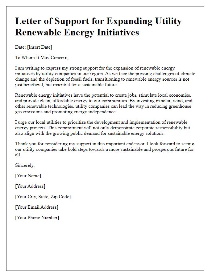 Letter template of support for expanding utility renewable energy initiatives