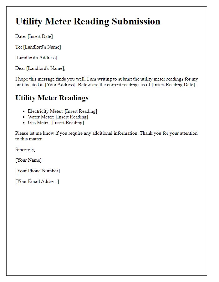 Letter template of utility meter reading submission for landlords.