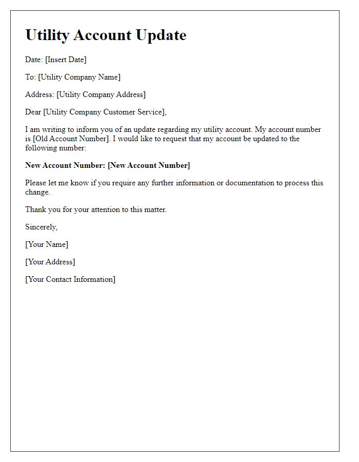Letter template of update for my utility account number
