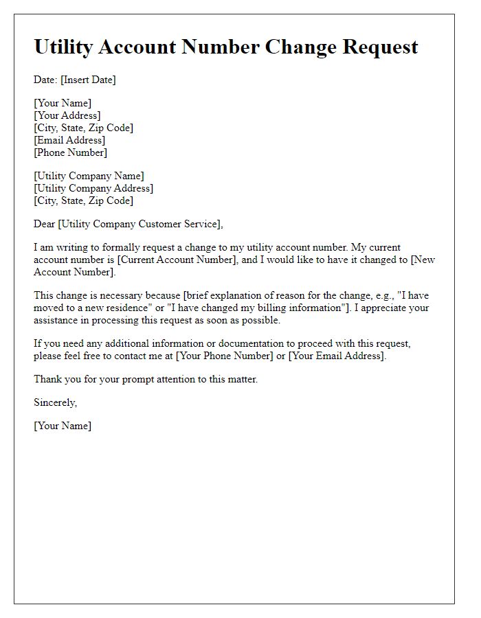 Letter template of utility account number change request
