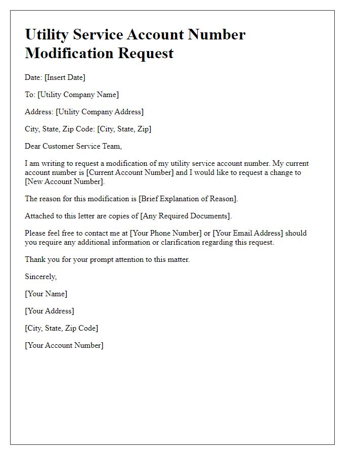 Letter template of utility service account number modification
