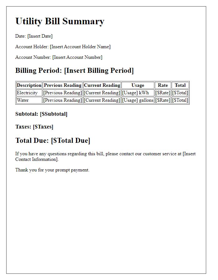 Letter template of revised utility bill format information