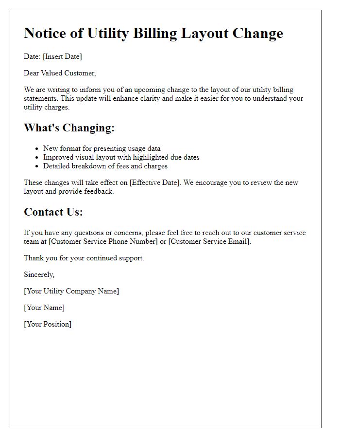 Letter template of utility billing layout change update