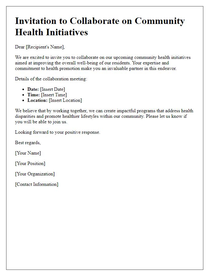 Letter template of community health collaboration invitation