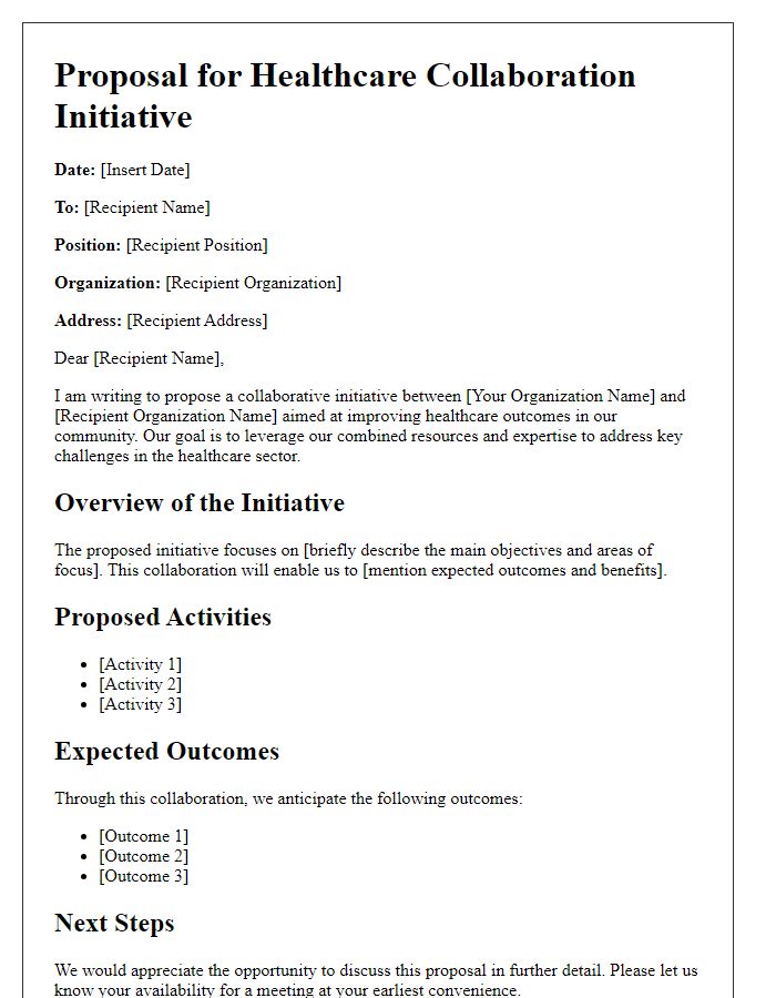 Letter template of healthcare collaboration initiative proposal