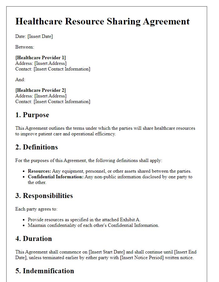 Letter template of healthcare resource sharing agreement