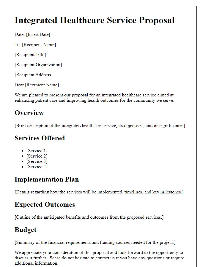 Letter template of integrated healthcare service proposal