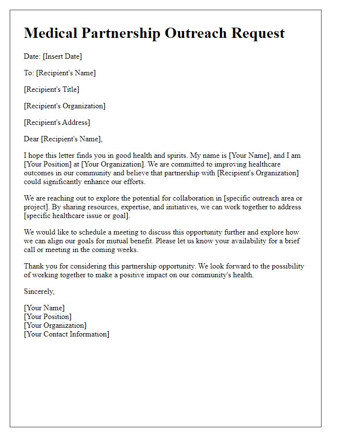 Letter template of medical partnership outreach request