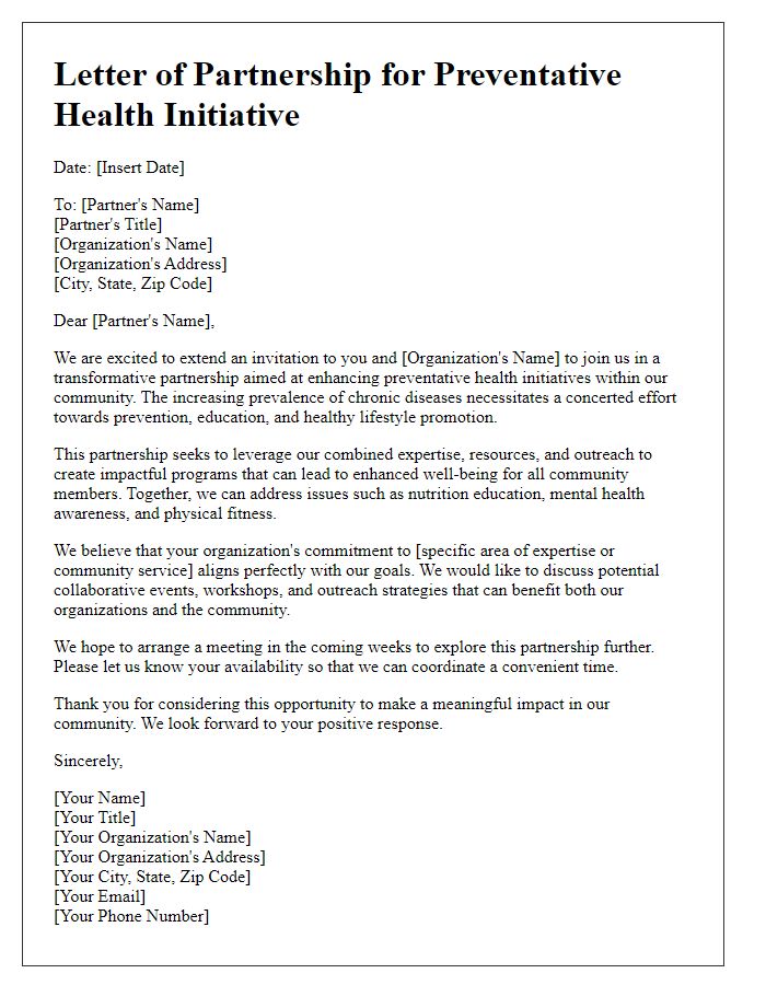 Letter template of preventative health initiative partnership