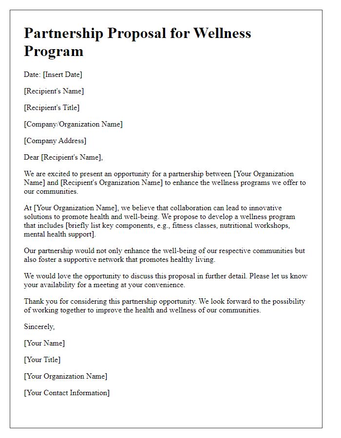 Letter template of wellness program partnership offer