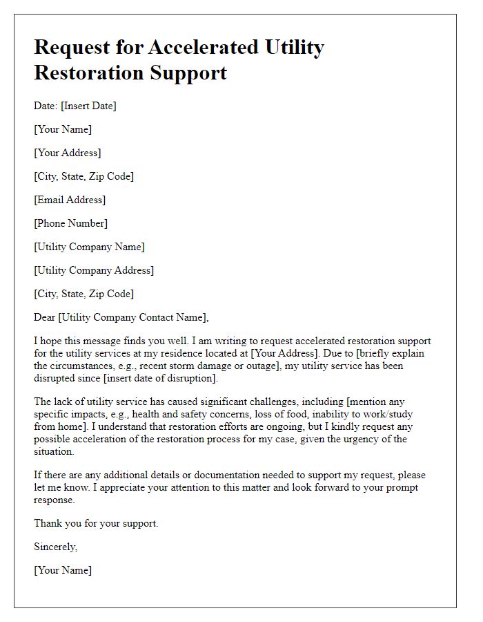 Letter template of request for accelerated utility restoration support