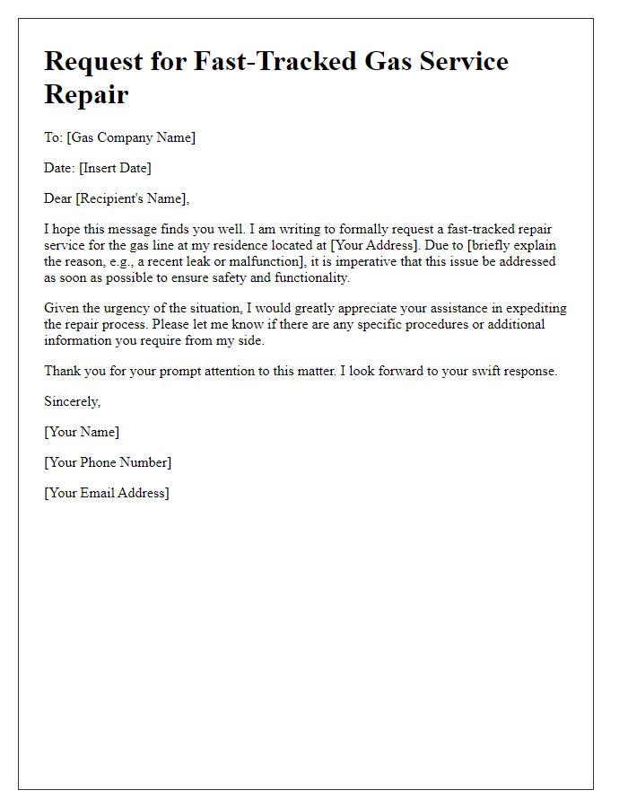 Letter template of solicitation for fast-tracked gas service repair