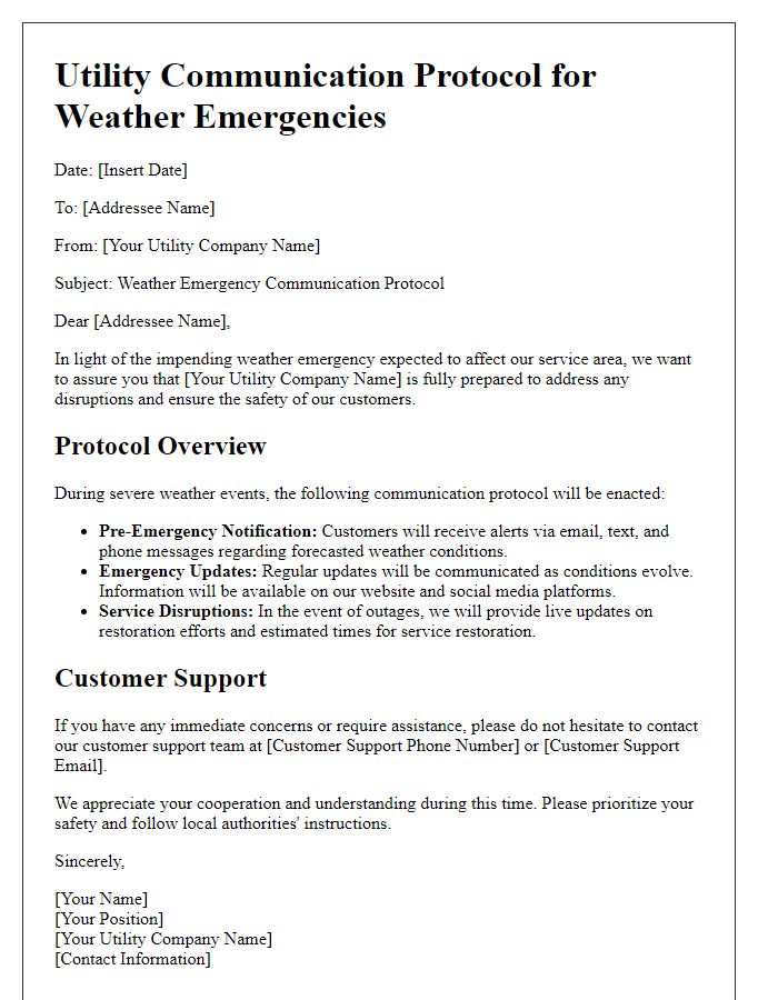 Letter template of utility communication protocol for weather emergencies