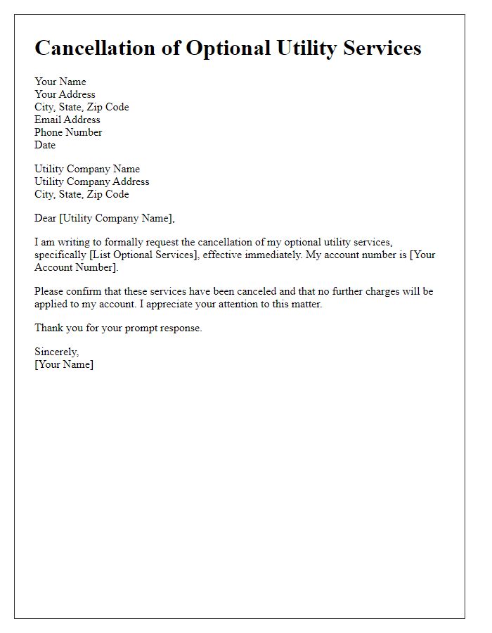 Letter template of cancellation for optional utility services