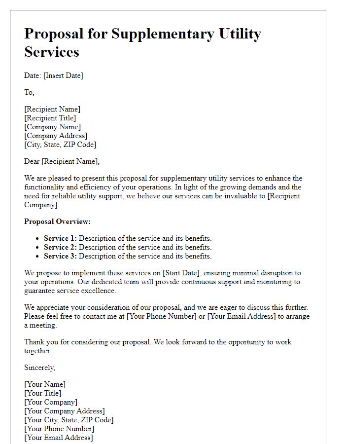 Letter template of proposal for supplementary utility services