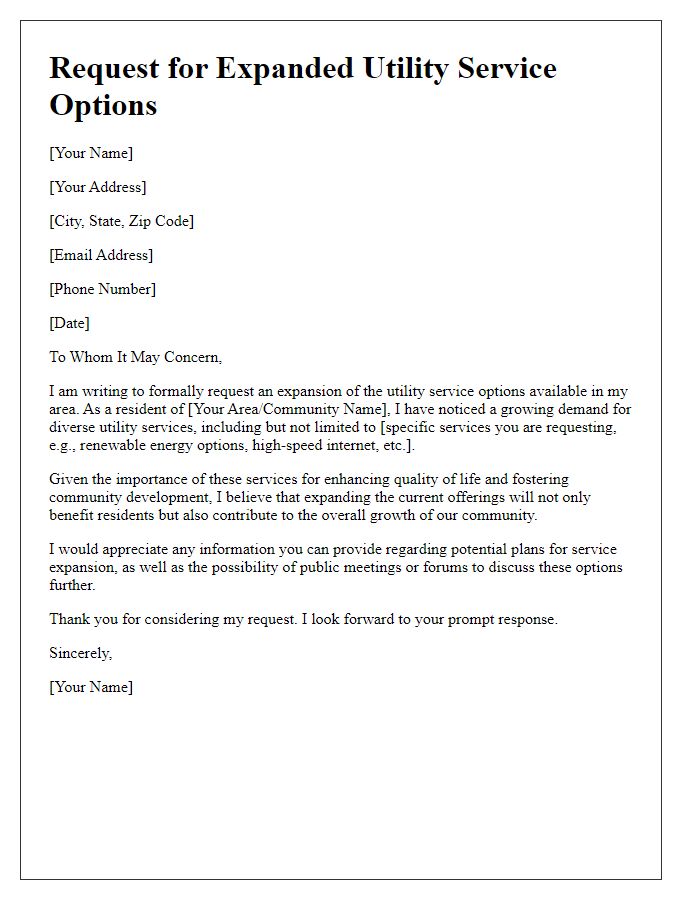 Letter template of request for expanded utility service options