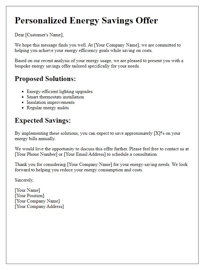 Letter template of bespoke energy savings offer