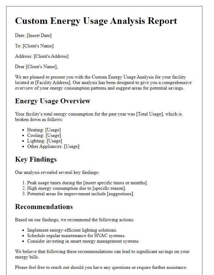 Letter template of custom energy usage analysis