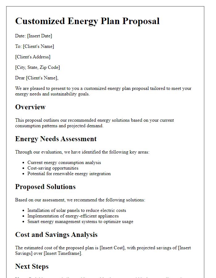 Letter template of customized energy plan proposal