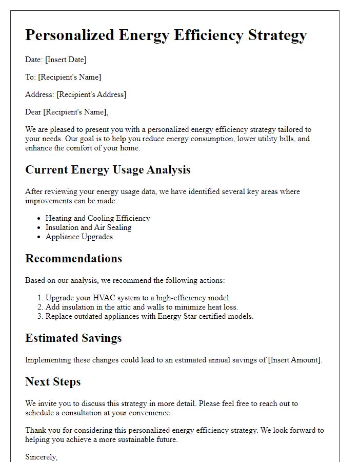 Letter template of personalized energy efficiency strategy