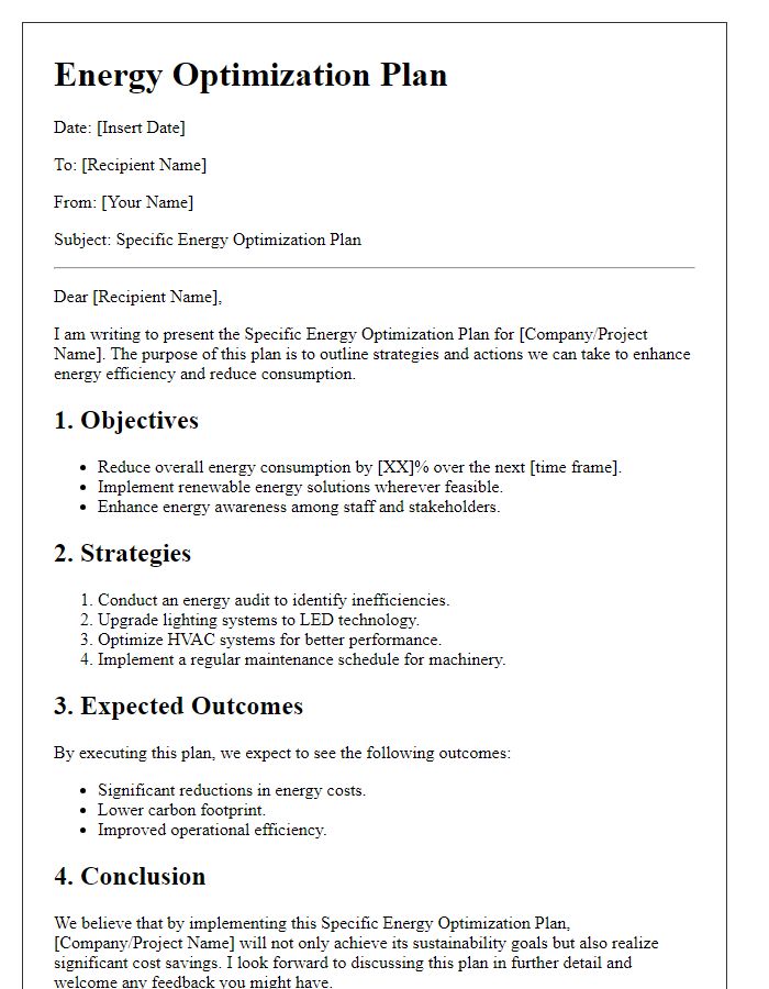 Letter template of specific energy optimization plan