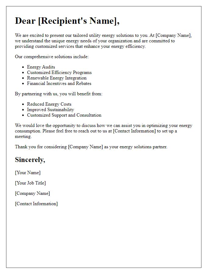 Letter template of tailored utility energy solutions