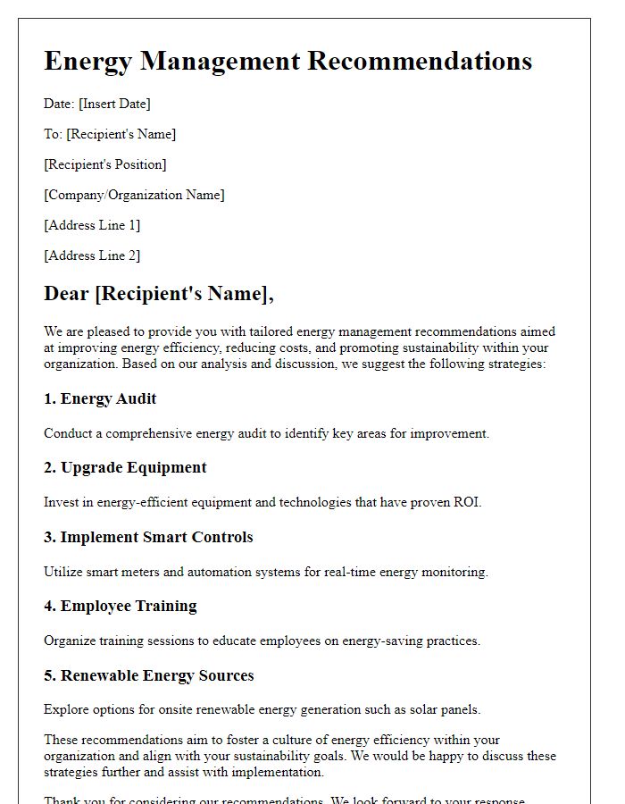 Letter template of targeted energy management recommendations