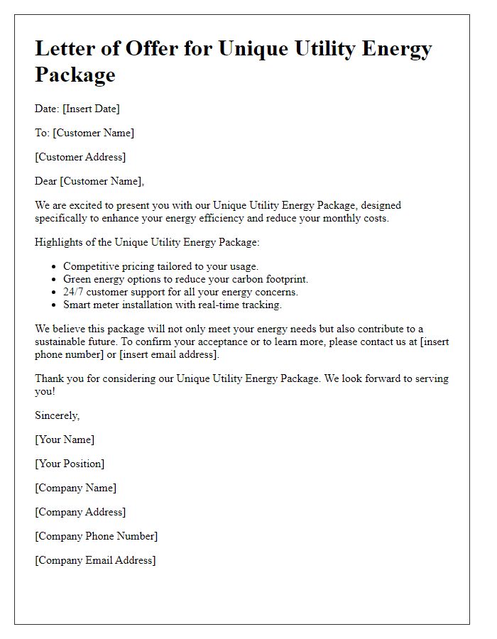 Letter template of unique utility energy package