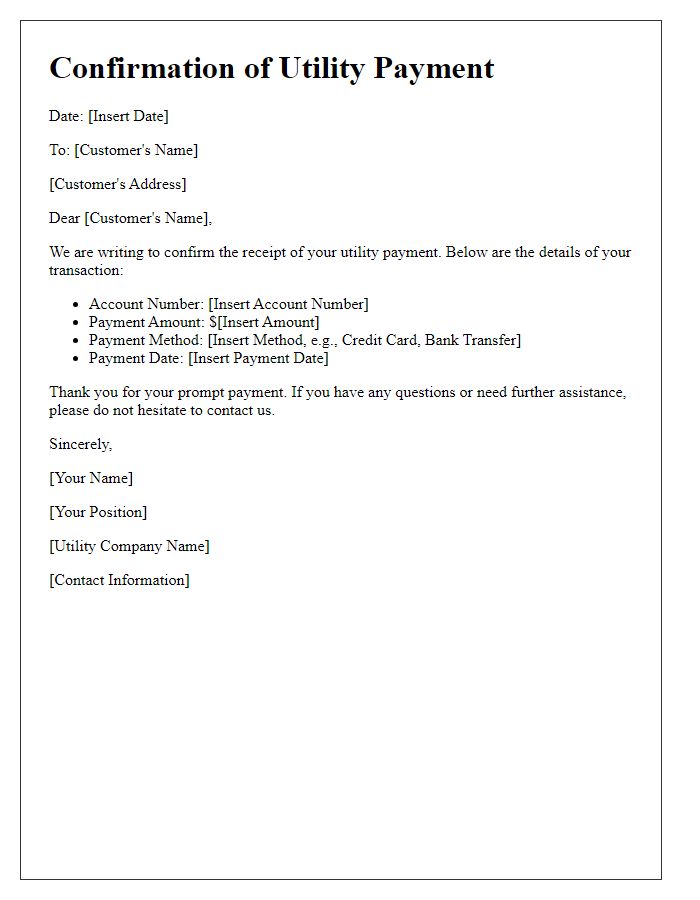 Letter template of Confirmation of Utility Payment