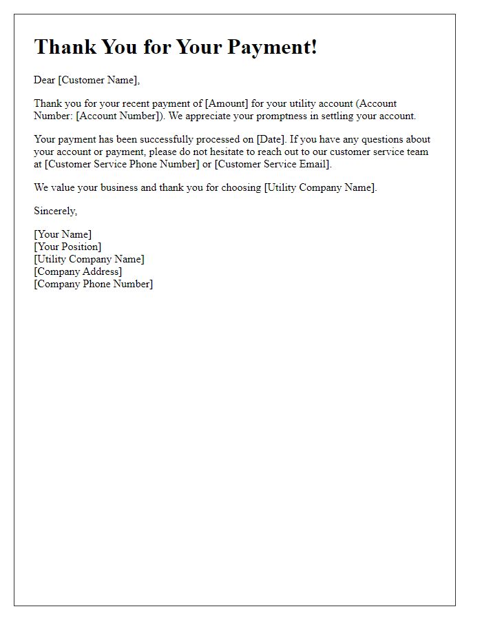 Letter template of Utility Account Payment Thanks