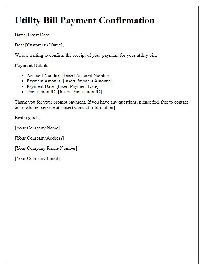 Letter template of Utility Bill Payment Confirmation