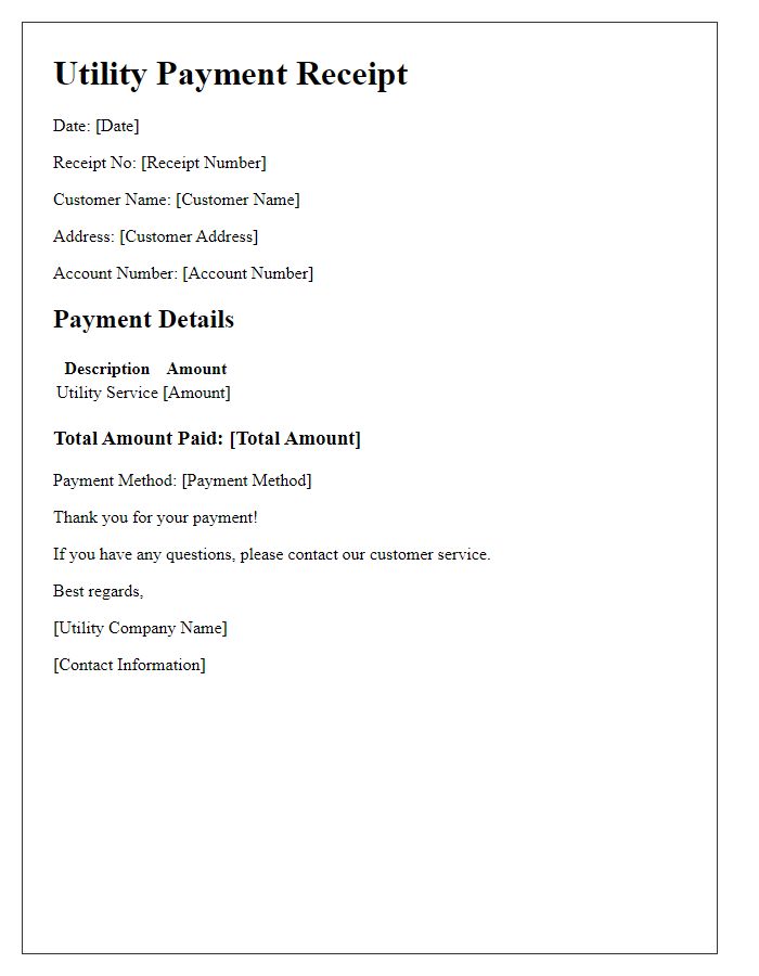 Letter template of Utility Payment Receipt