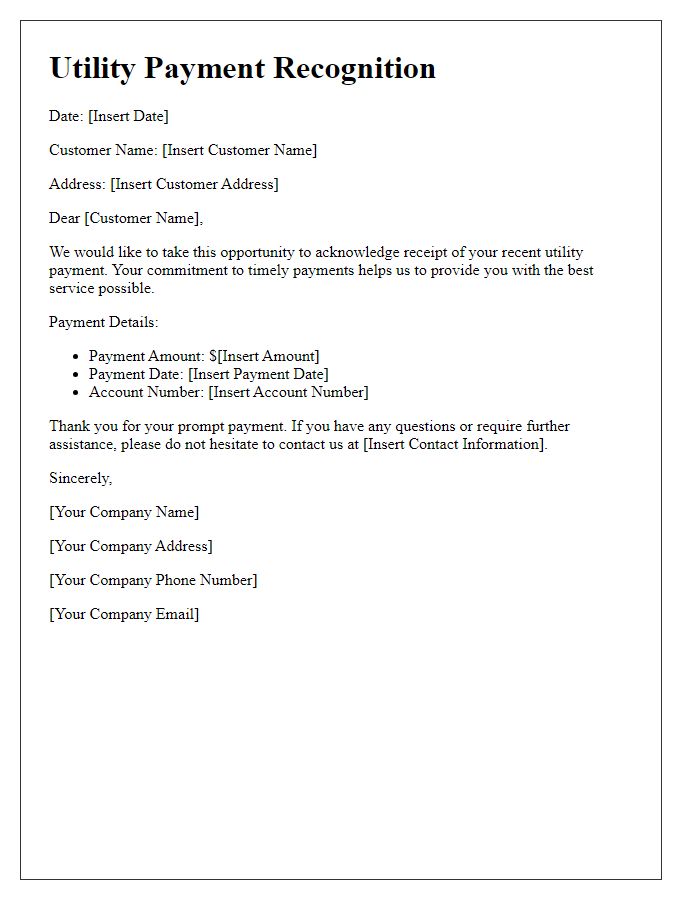 Letter template of Utility Payment Recognition