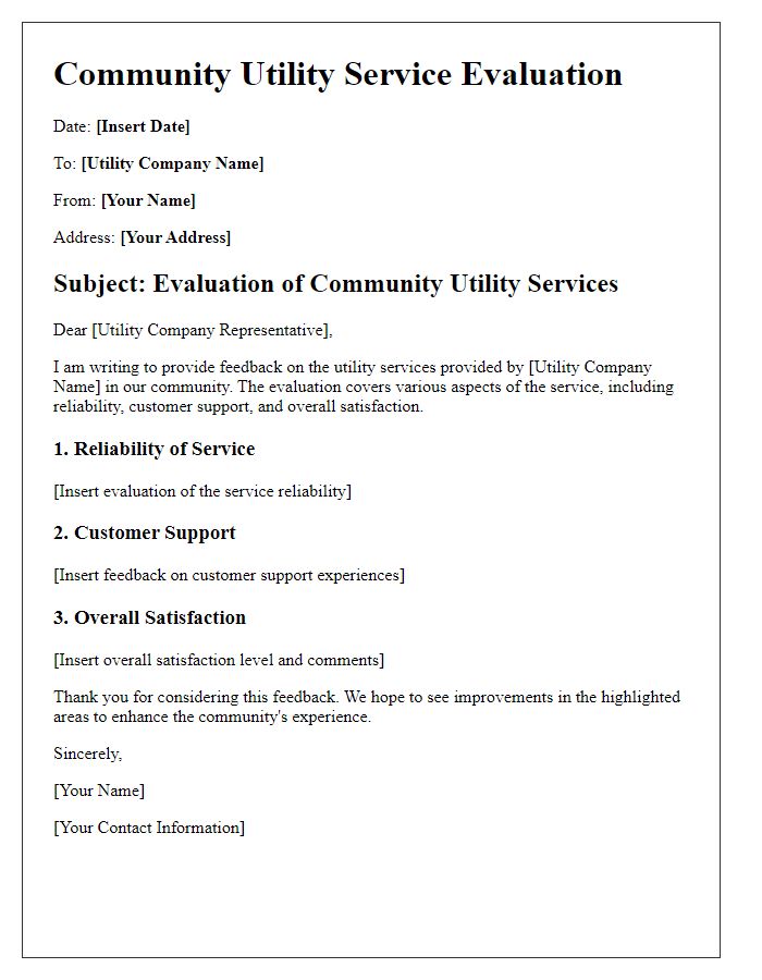 Letter template of community utility service evaluation