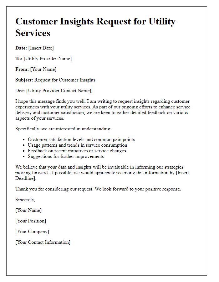 Letter template of customer insights request for utility services