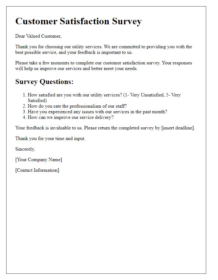 Letter template of customer satisfaction survey for utility services