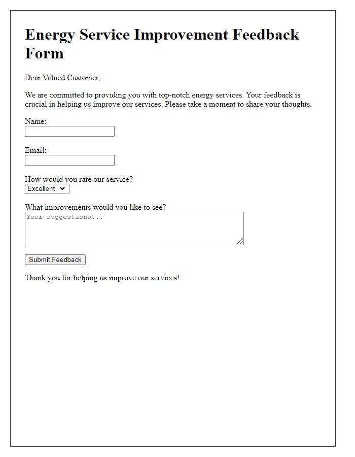 Letter template of energy service improvement feedback form