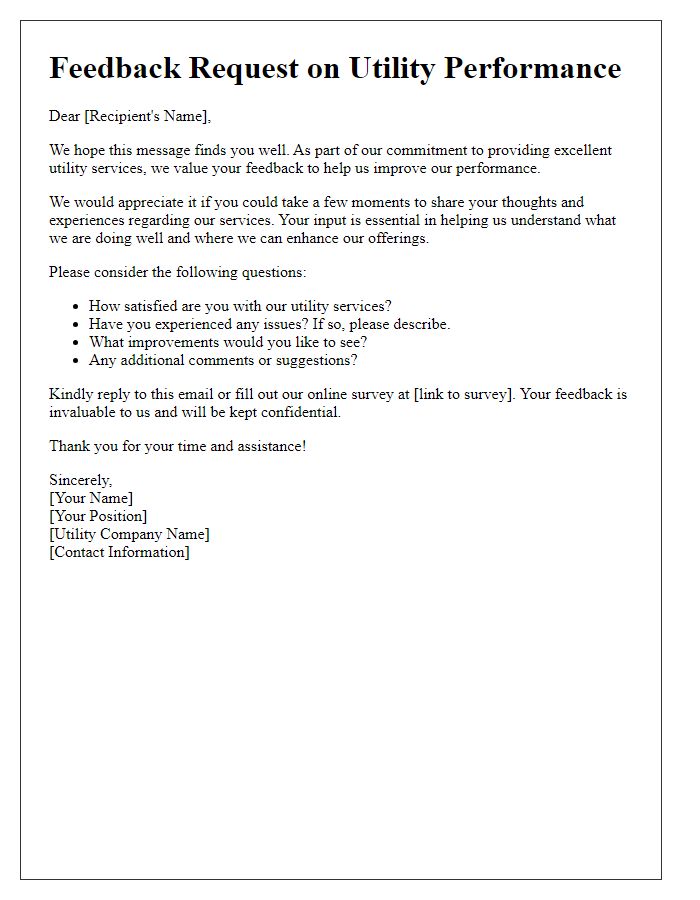 Letter template of feedback collection for utility performance