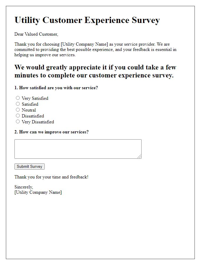 Letter template of utility customer experience survey