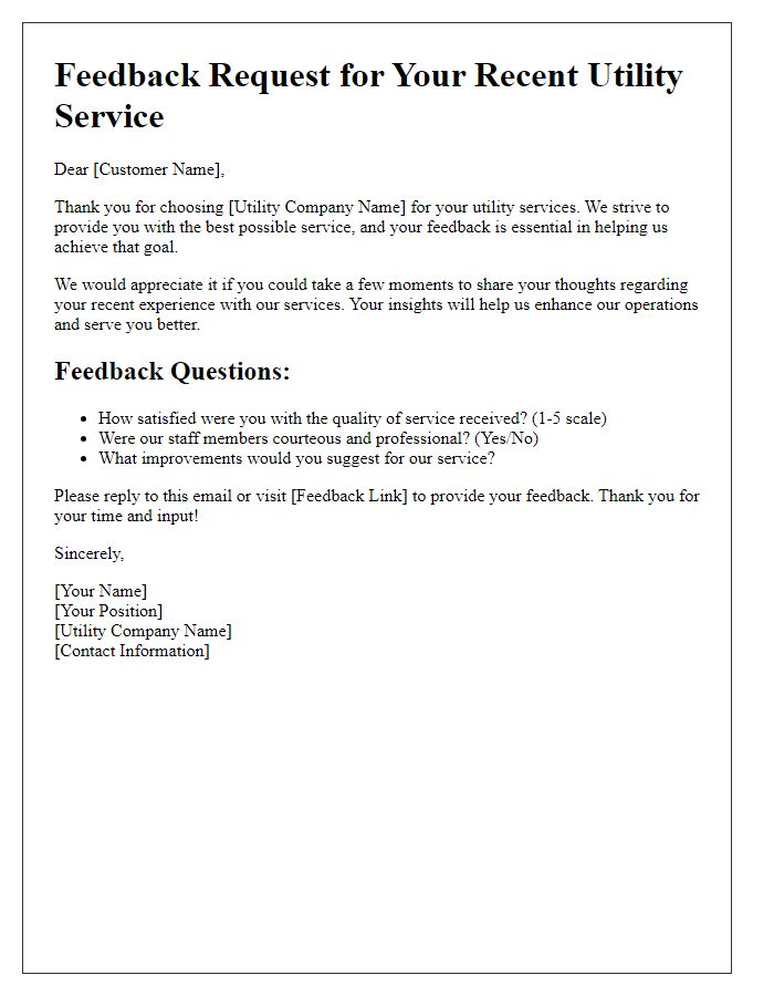 Letter template of utility service feedback request