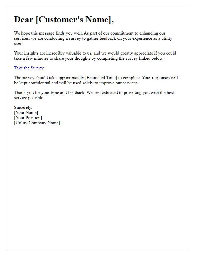 Letter template of utility user experience improvement survey