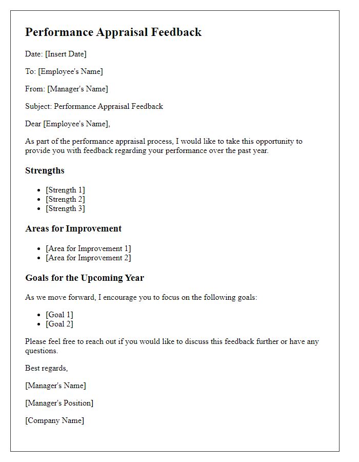 Letter template of performance appraisal feedback.