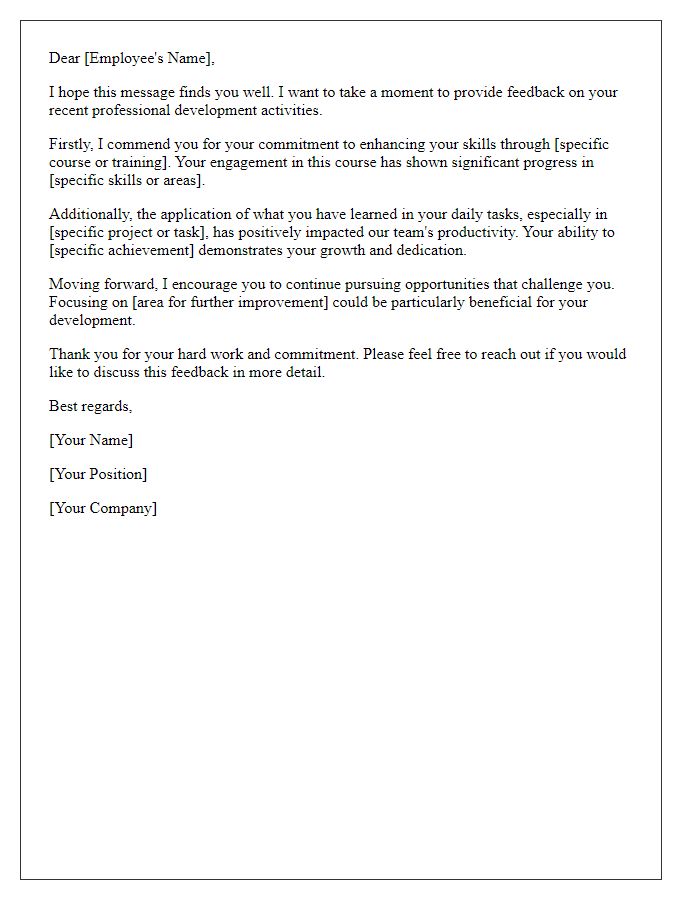 Letter template of professional development feedback.