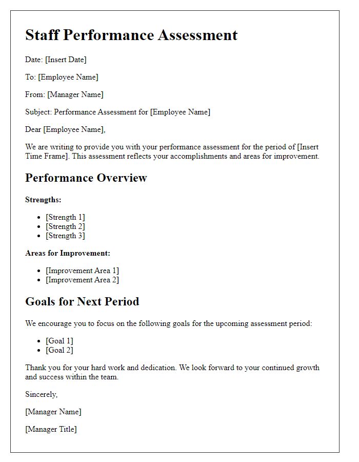 Letter template of staff performance assessment.