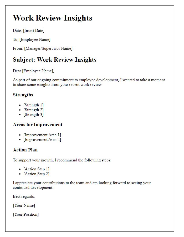 Letter template of work review insights.