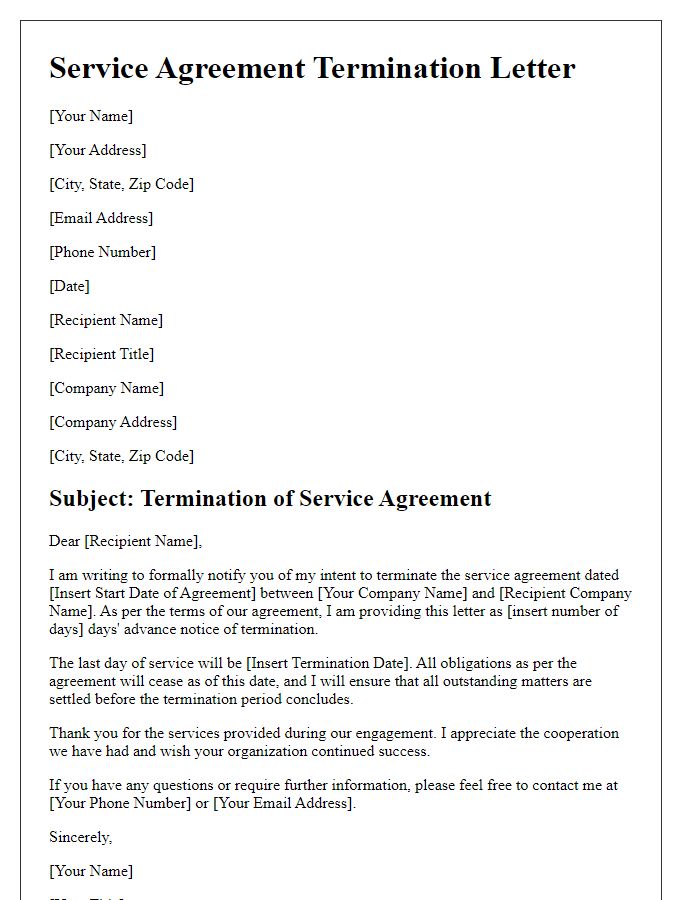 Letter template of service agreement contract termination with advance notice.