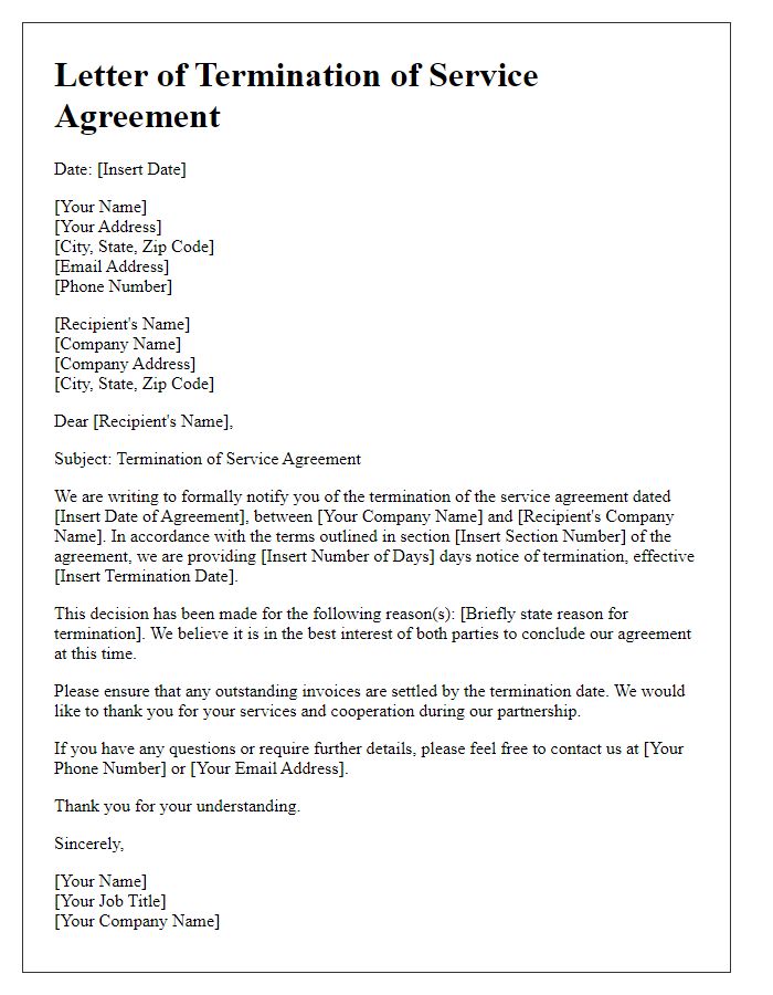 Letter template of service agreement contract termination for legal compliance.